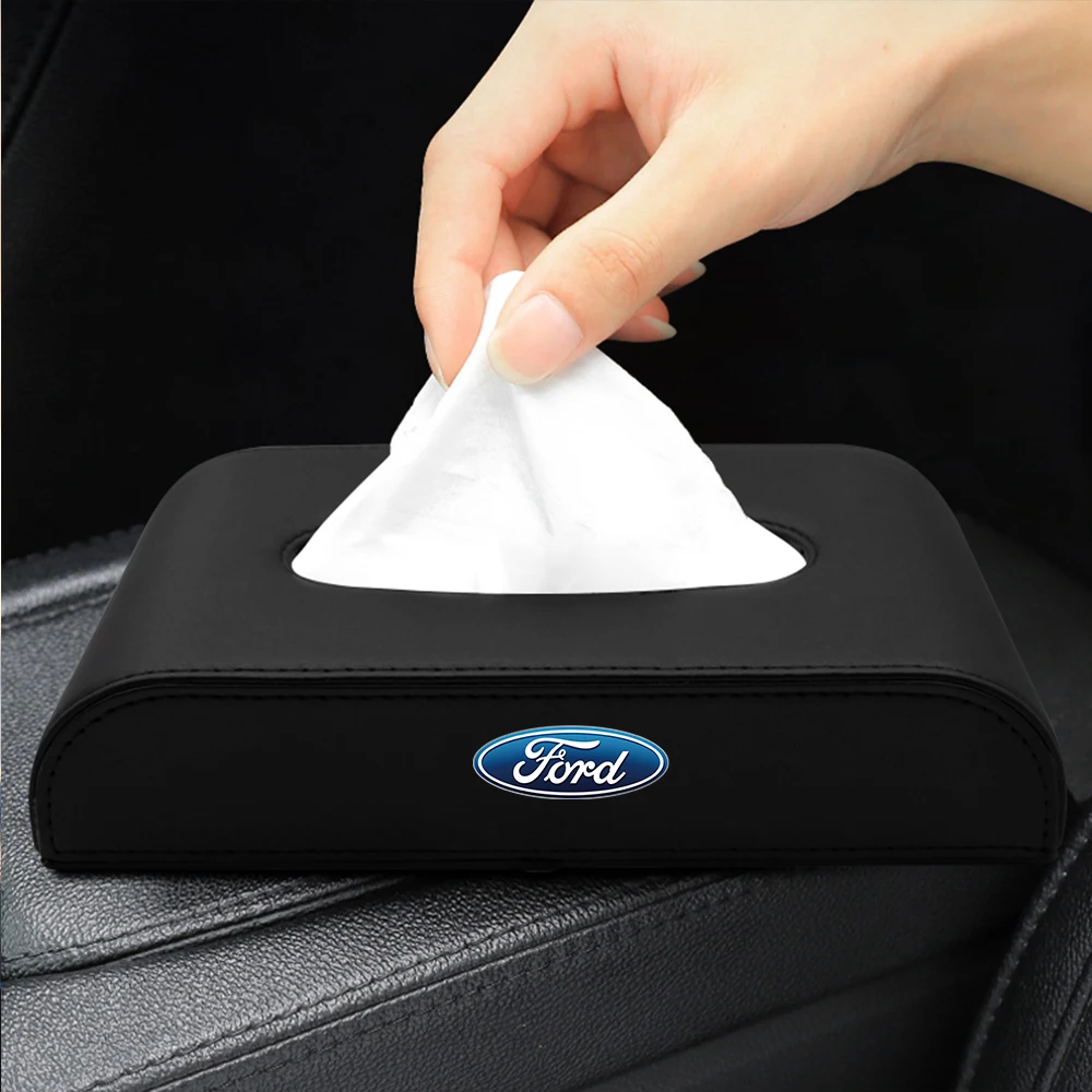 1PC PU Leather Car Tissue Box Hanging badge Paper Towel Bag Storage For Ford Ranger Focus Kuga Mustang MAX Transit Mondeo Racing