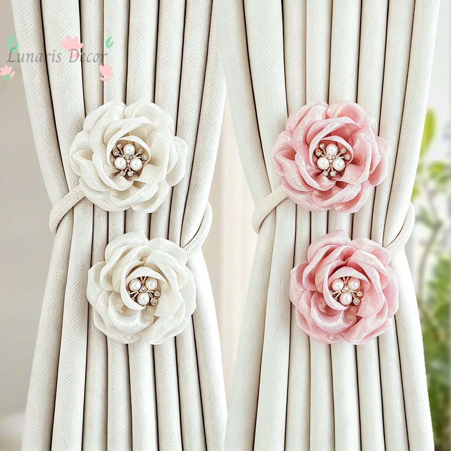 French pearl style curtain buckle strap bendable flower elegant decorative gauze curtain closed