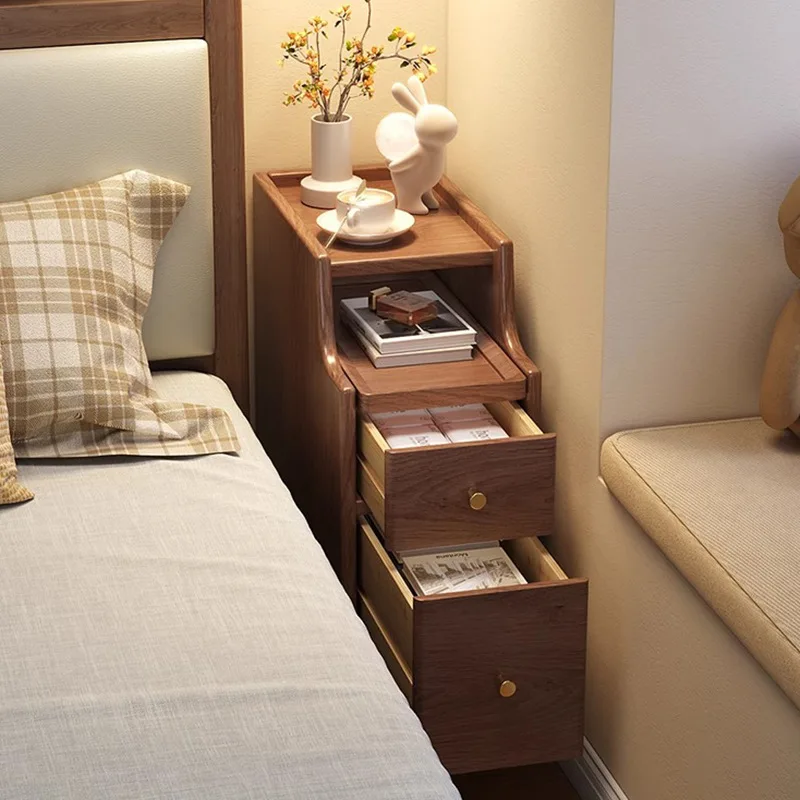 Bois massif, table de chevet, ménage, petit appartement, rangement, côté étroit