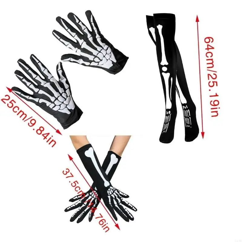 Skull Head Gloves Stocking Set Costume Cosplay Party Decoration Accessory