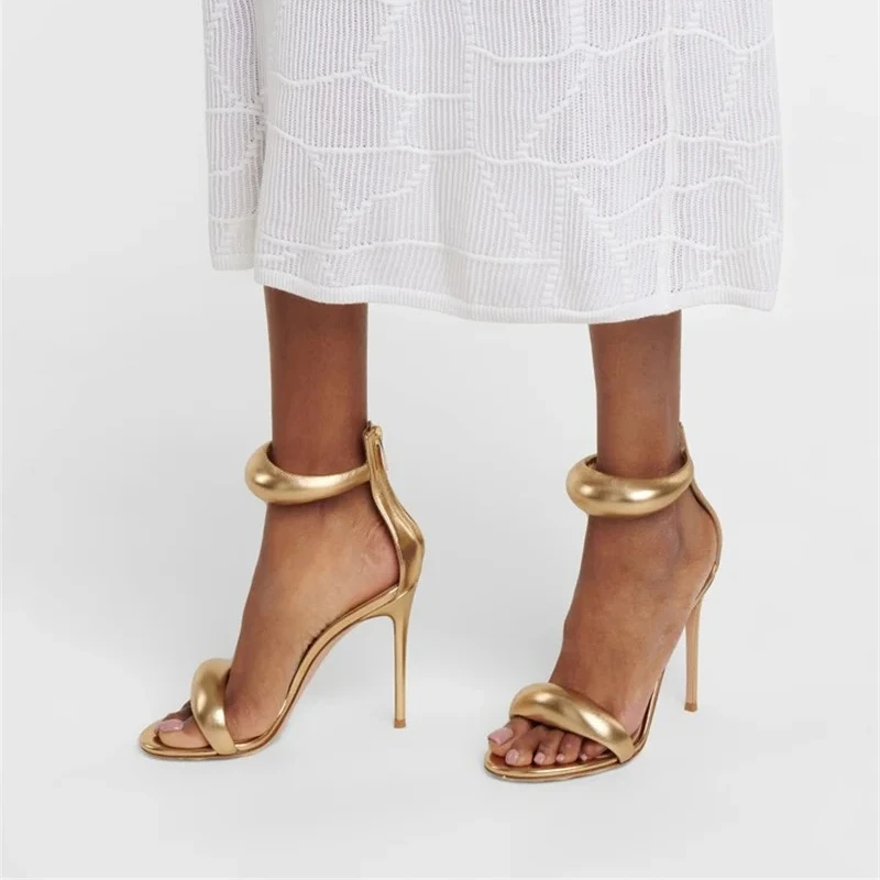 Women's Sandals 2026 New Gold Silver Open Toe High Heels Luxury Wedding Banquet Shoes for Women Sexy Ankle Cover Strap Sandals