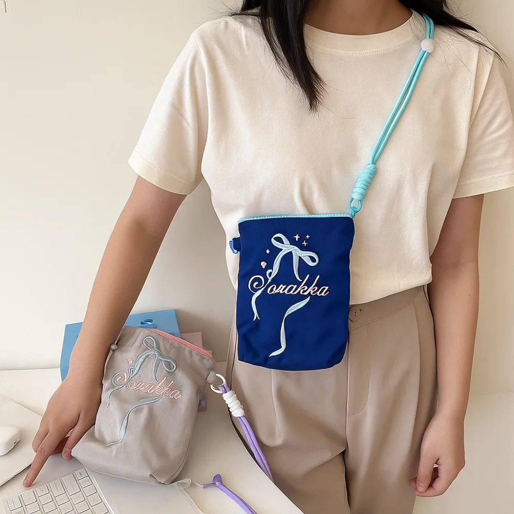 

Japanese Style Bowknot Shoulder Bag Commuting Makeup Bag Embroidery Phone Bag Leisure Lipstick Case Cute Crossbody Bag Women
