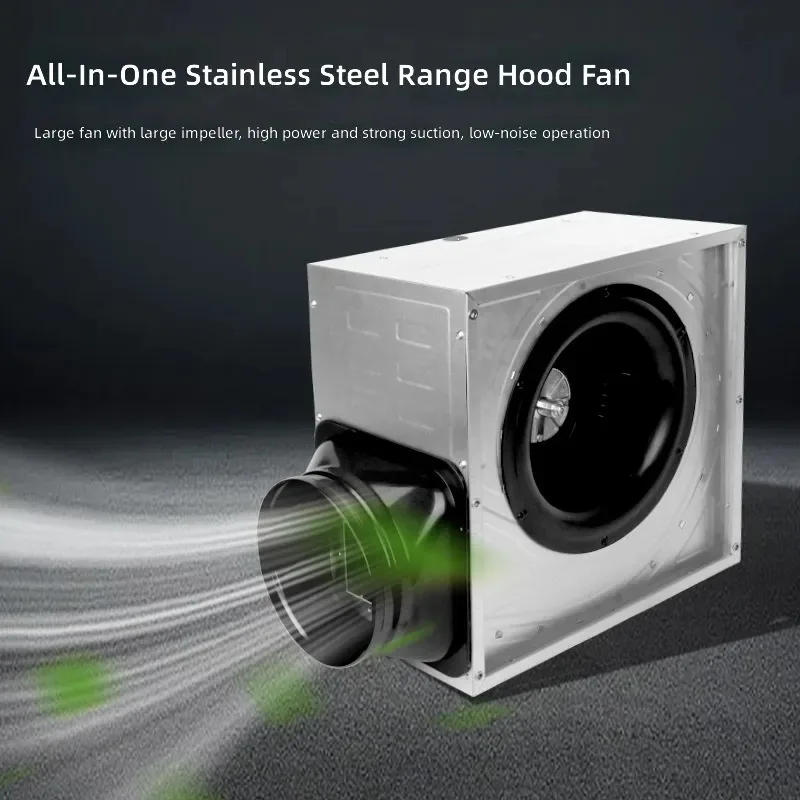 for Soil Stove Range Hood Fan Commercial Kitchen Square Integrated Stainless Steel Strong Exhaust Low Noise Fan Box