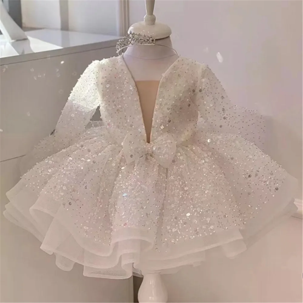 Vestidos de niña de flores con lentejuelas para boda, vestidos de desfile brillantes, vestido de fiesta, vestido de princesa para niños pequeños