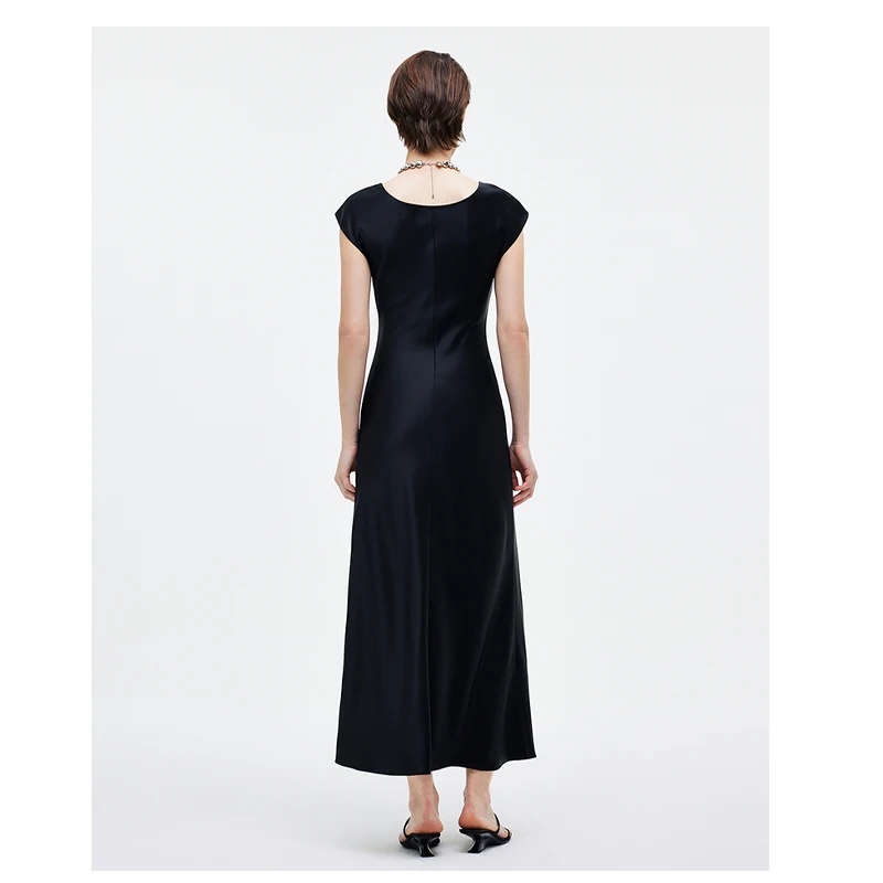 Satin Triacetate Spring Summer Women's Dress Champagne Temperament Simple Elegant Long Dress Silky Luster Bright Light Luxury