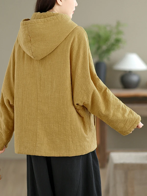 Thiened Warmth Retro Korean Sle Women's Coat with Hood And Button Cotton Padded Jaet Winter New Arrival Tailor-made