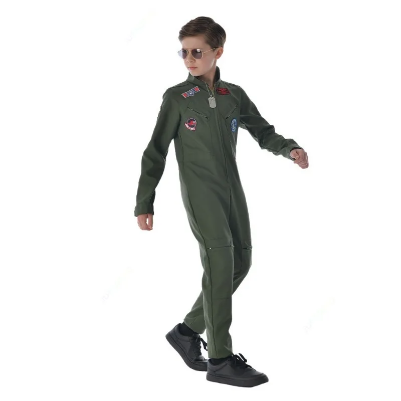 Top Gun Movie Cosplay American Airforce Uniform Halloween Costumes for Men Children Army Green Pilot Jumpsuit Astronaut