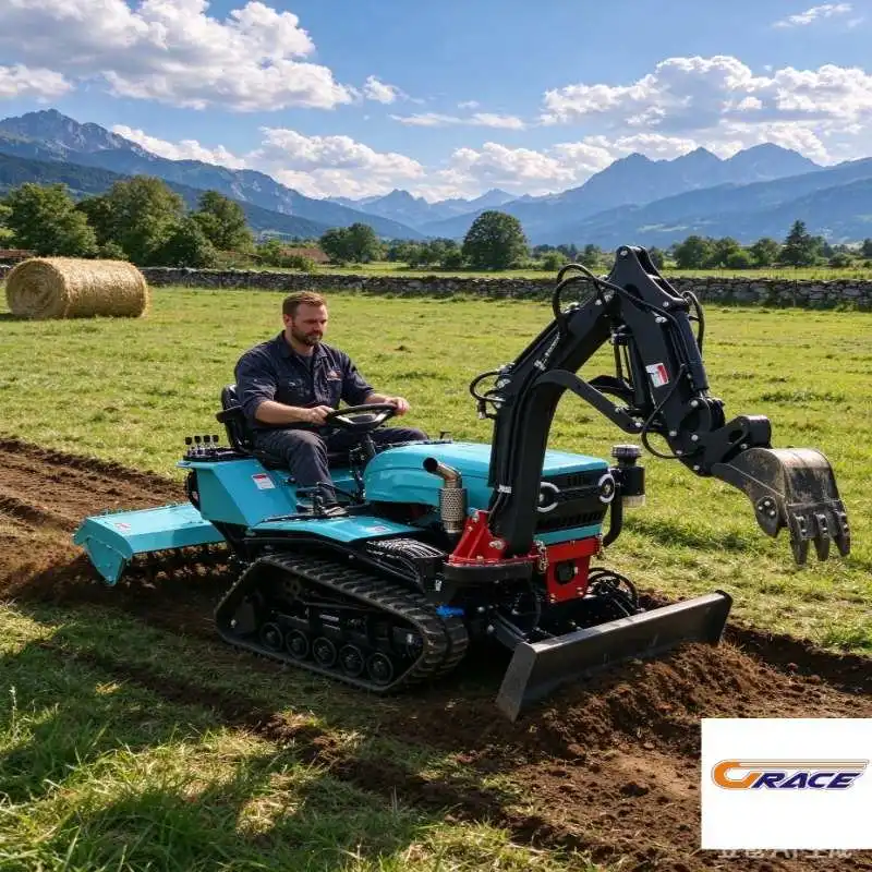 Mini Crawler Tractor For Small Farm, Optional Excavator Arm, Log Grapple, Rock Breaker Hammer, Earth Auger