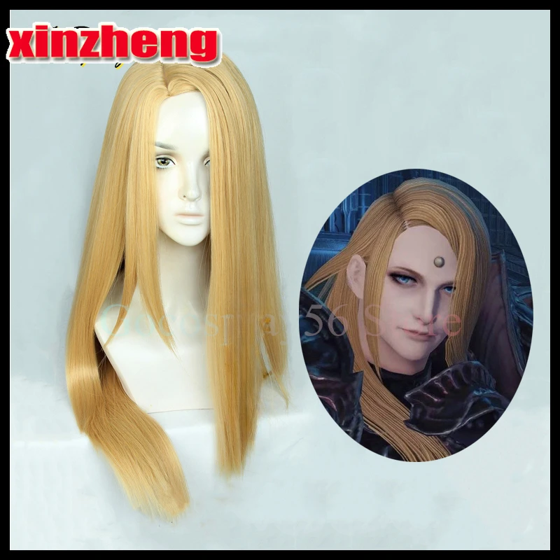 FF14 Zenos yae Galvus Cosplay Wig Final Fantasy XIV Long Golden Hair Side Part Scalp Heat Resistant Synthetic Game Role Play