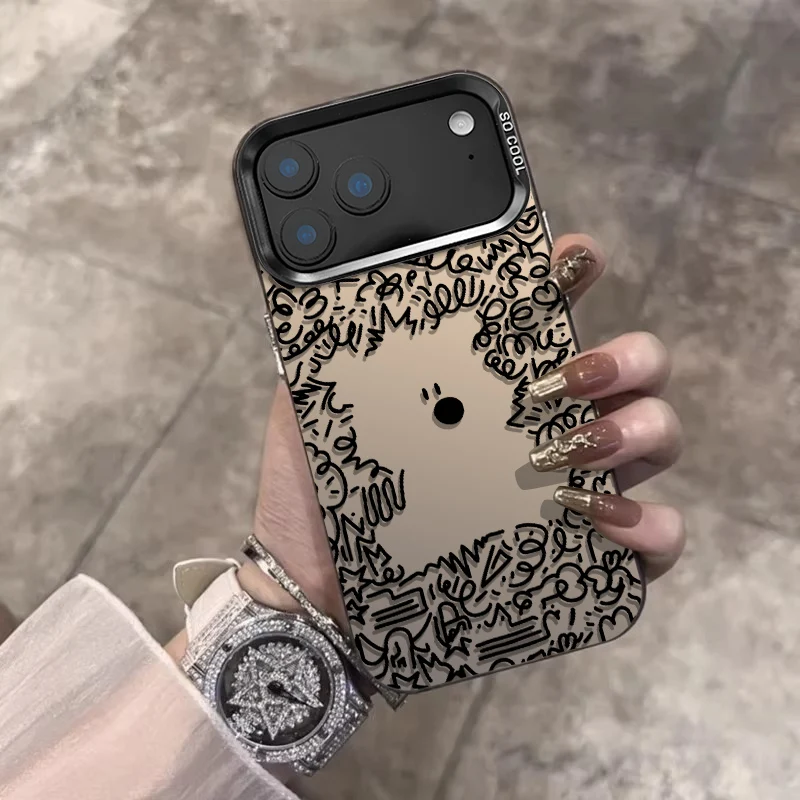 الإبداعية خط جرو نمط جراب هاتف آيفون 17 16 15 14 13 12 11 برو ماكس 17 برو XS XR زائد الصلب PC الليزر IMD ماتي غطاء