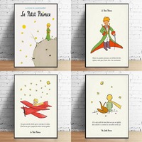 Poster Print Wall Art Pictures Canvas Painting Kids Room Bedroom Home Decor Gift Le Petit Prince Book Cover Rose Fox Cartoon