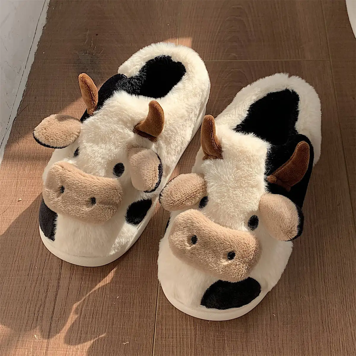 

Soft And Cute Women Plush Slippers Full Package Cow Cotton Home Slippers For Women's Winter Indoor Household Warm Slipper