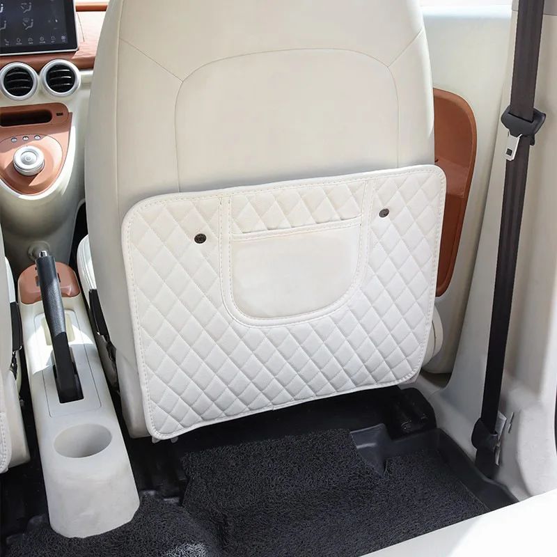 

White Leather Anti-Child-Kick Pad Universal for Car Waterproof Seat Back Protector Cover Auto Anti Mud Dirt Pads with Storage