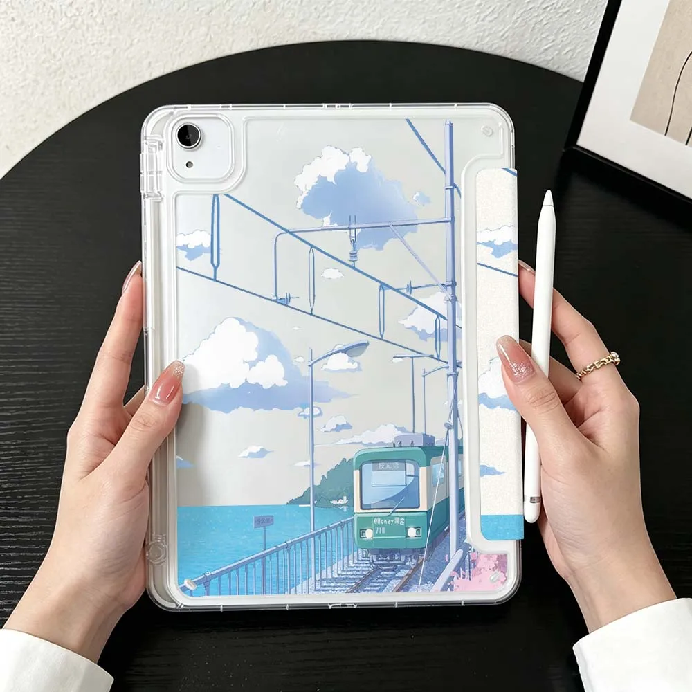 Street Signpost Guide For iPad Mini Pro Air 5 6 7 8 9 10th 11th 11 9.7 10.9 13 inch Transparent Y-Shaped Folding Tablet Case