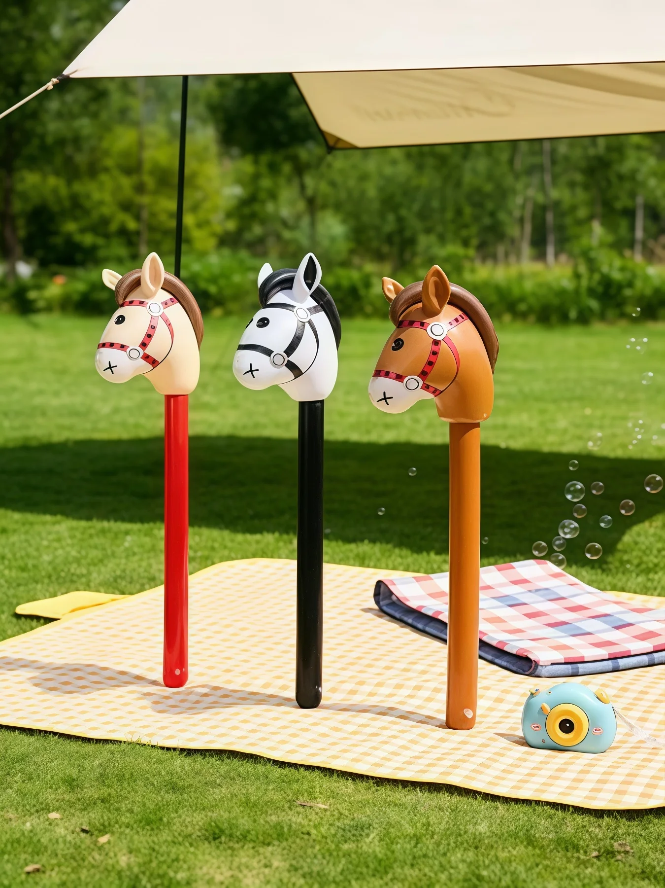 3 palos inflables con forma de cabeza de caballo, lindo palo con forma de cabeza de caballo marrón, adecuado para decoración de fiestas de cumpleaños con temática de vaqueros