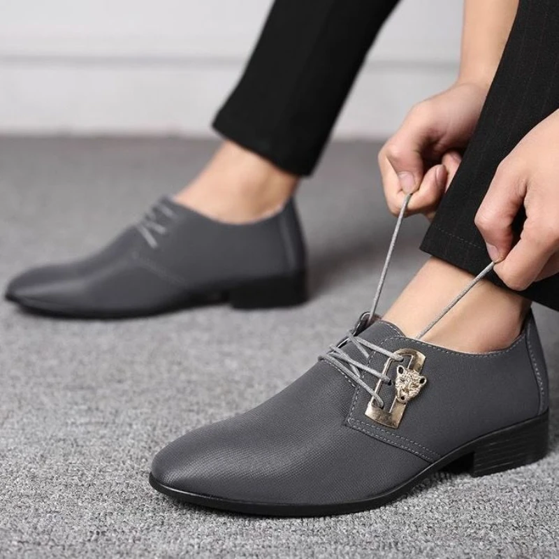 

Canvas Pointed Toe Social Shoe Male Leather Casual Business High Quality Fashion Elegant New Spring Autumn Men's Formal Shoes