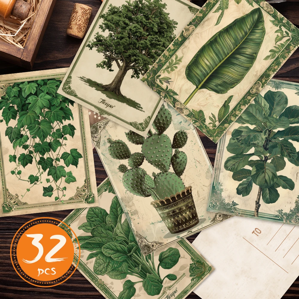 32 Stück Vintage-Pflanzenführer, dekorative Postkartenserie, Pflanzengrußkarten, Wandaufkleber, Schlafzimmerdekoration, Retro-Postkarten