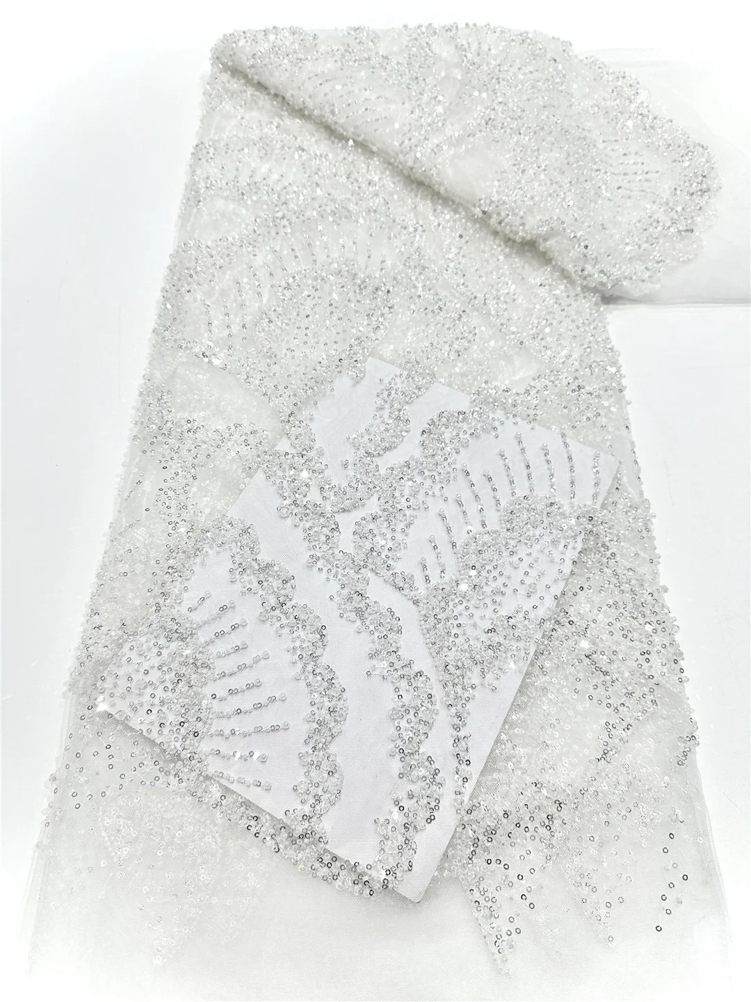 High-quality African Pearl Nigerian Elegant Embroidered Fabric French Tulle Lace Fabric With Sequins For Party Wedding SHIT