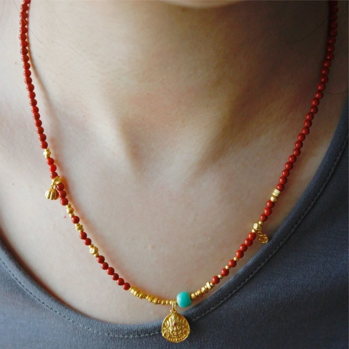 

New Natural China Red Agate Baby Beaded Choker Necklace For Women Stacking Gemstone Necklace Vintage Female Turquoise Jewelry
