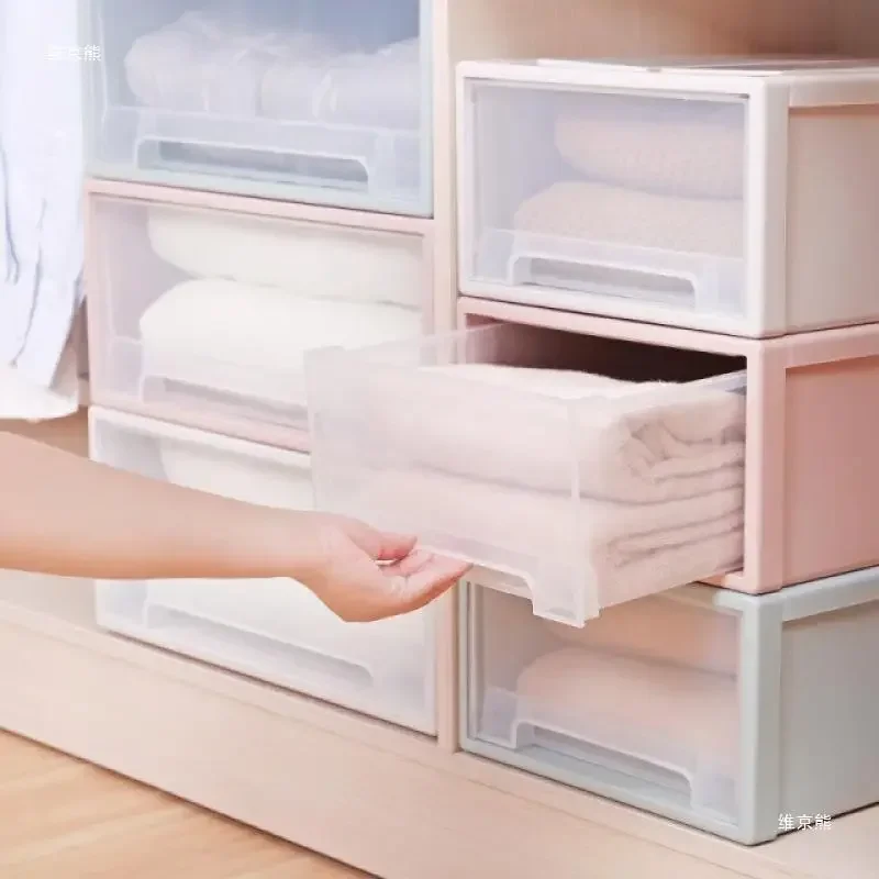 Stackable Drawer Storage Box Plastic Clear Drawer Quilt Storage Container Large Capacityt Clothes Cabinet Wardrobe Organizer