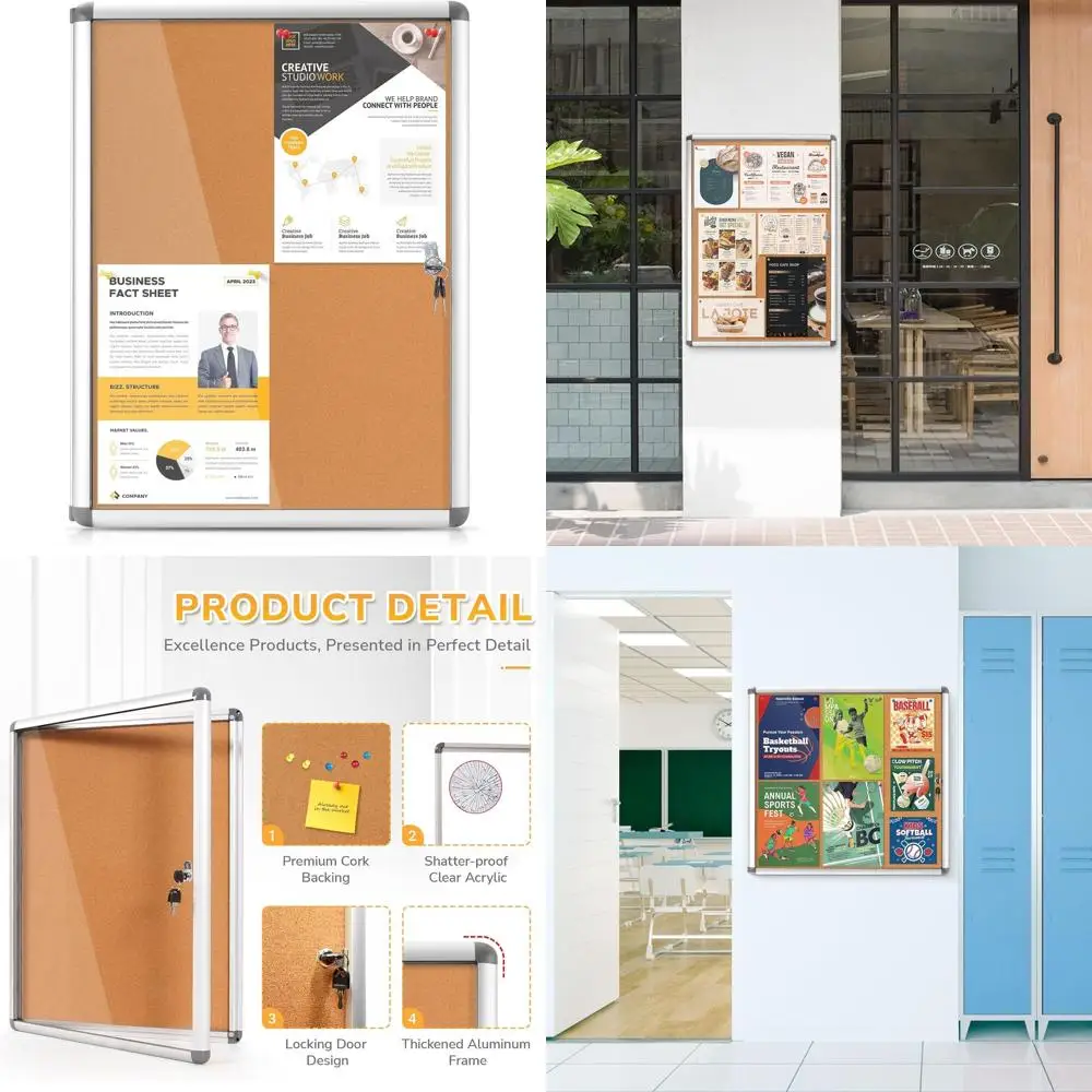 

Secure Wall-Mounted Silver Aluminum Frame Cork Bulletin Board, 20x26 in, for A4 Documents, Suitable for Office, School, Home, an