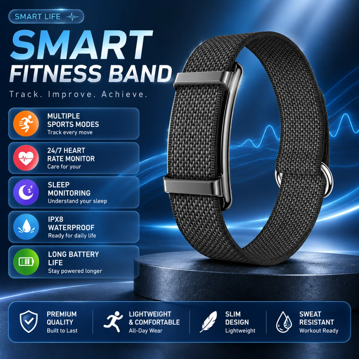 2026 New Smart Bracelet Men Health Tracker Sleep Heart Rate Monitor Sport Band Smart Watch 1ATM Waterproof Smart Band Women