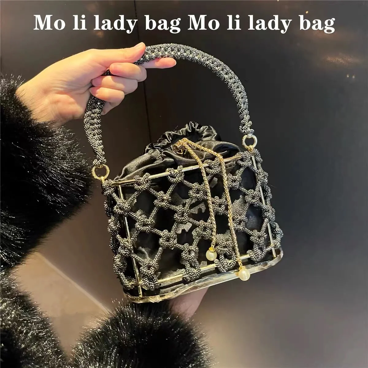 Gabbia di metallo di lusso scava fuori borsa da donna fatta a mano Glitter diamanti lucidi borsa da sera borsa a tracolla con pochette per feste di