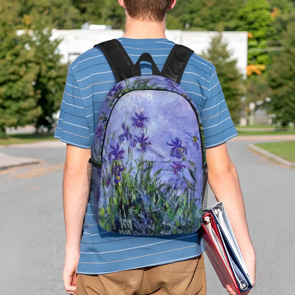 Claude Monet Lilac Irises 191 Backpack Student BookBag Men Women School Bag Computer Shoulder Bags