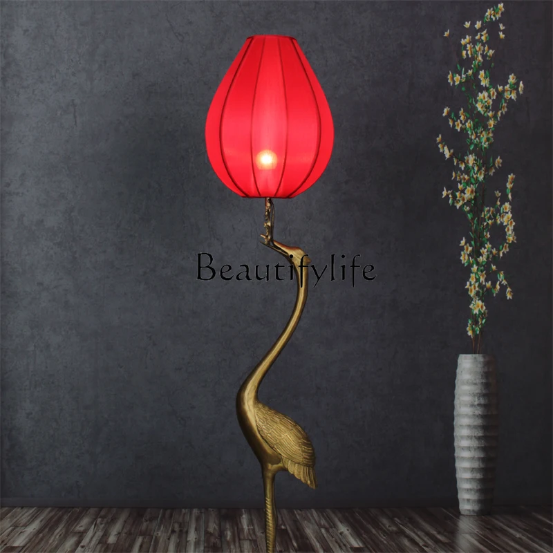 Chinese Lamp Floor Lamp in the Living Room Copper Crane Lamp Decoration New Chinese Style