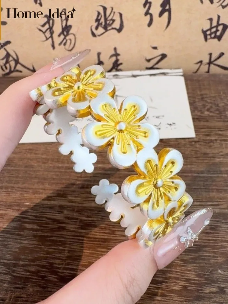 Fine Sterling Silver Jewelry Gift For Women Fashion Designer Flowers Cuff Bracelet Handmade Female 999 Pure Silver Bracelets