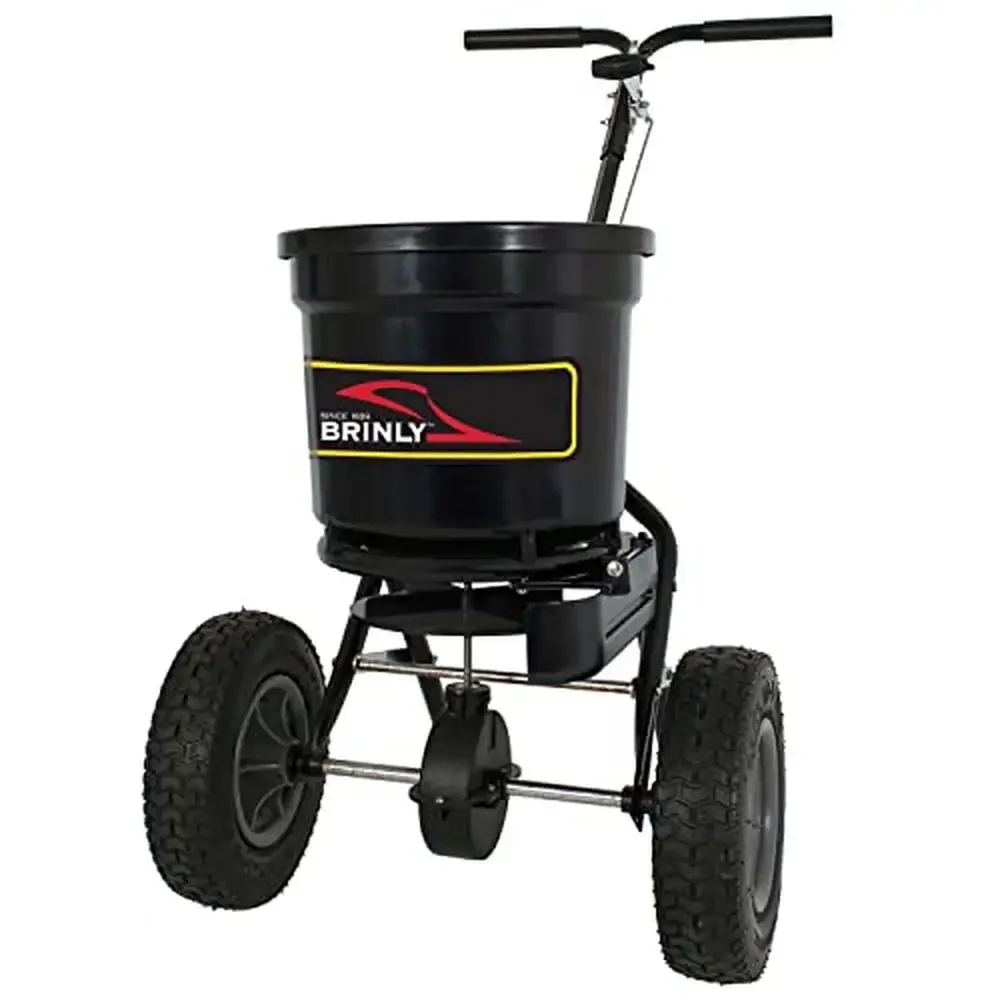 500lb Capacity Push Spreader with Side Deflector Kit and Hopper Grate Matte Black Rust-Proof Easy Maneuvering Fast Calibration