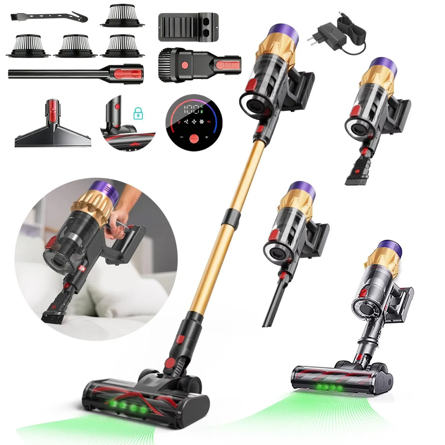 6-in-1 Multifunktionaler Handstaubsauger mit Verstellbarem Teleskopgriff, Komplettset, Hohe Saugkraft, Tragbarer Staubsauger für Zuhause, Boden, Sofa, Tierhaare, Autoinnenraum, Mehrzweckreinigung,