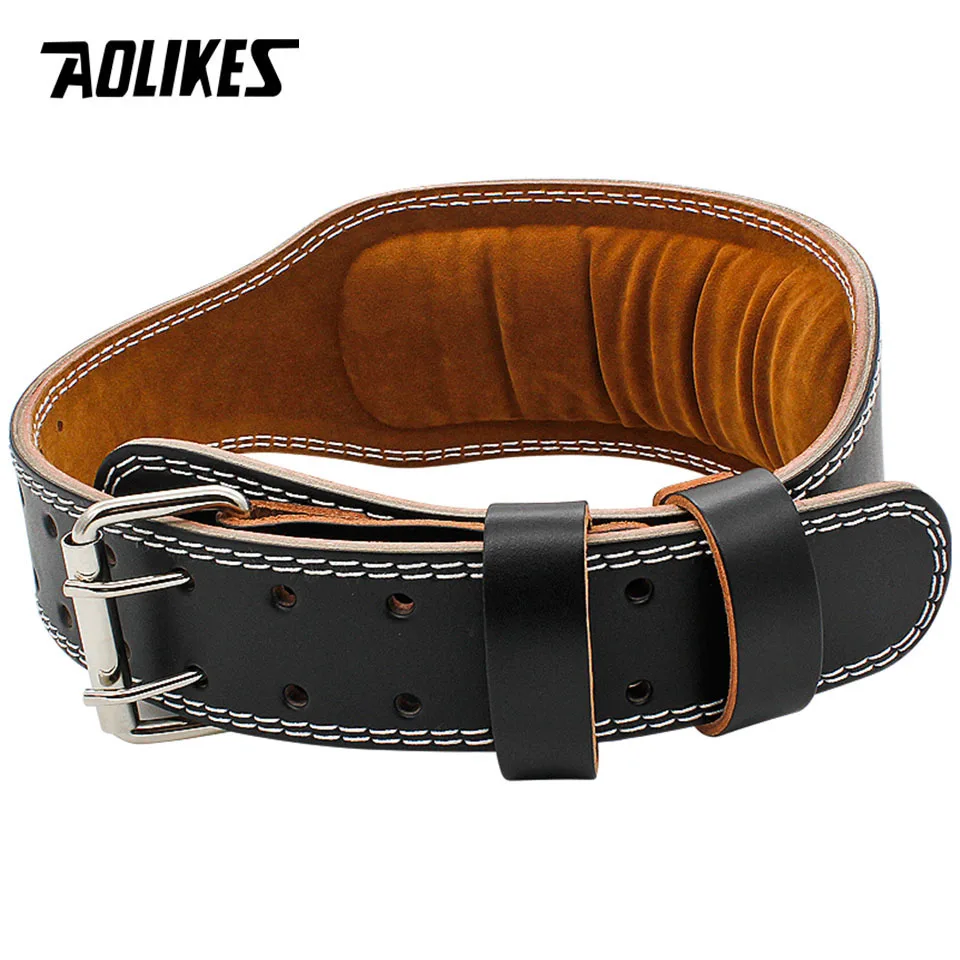 AOLIKES Cowhide Gym Fitness Buckle Weightlifting Belt Waist Belts for Squats Dumbbell Training Bodybuilding Lumbar Brace Protect