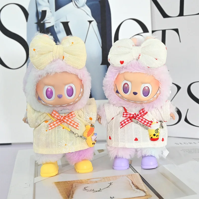 

17cm Labubu 1-3 Gen Universal Pendant Outfits Bowknot Dress with Pendant Colorful Shoes Cute Doll Clothes for Labubu Accessories