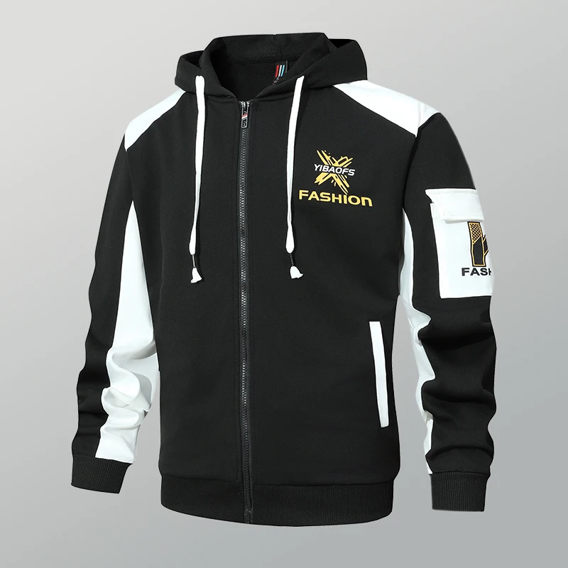 

Autumn Winter Hoodies Men Zipper Patchwork Sweatshirts Loose Tracksuit Male Fashion Hooded Jacket Men's Outdoor Sportswear Coats