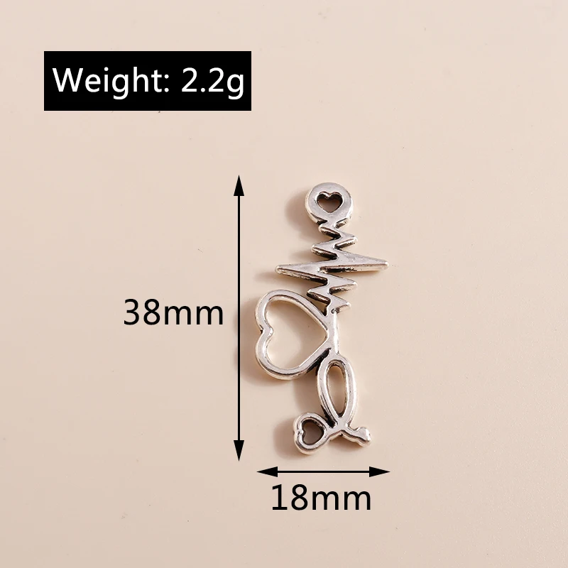 Leslie 10 Stück Legierung Medizinische Maschine Kit Charms Für Schmuck Machen DIY Herzschläge DNA Krankenschwester Spritze Anhänger Handgemachte Versorgung – Detail 4