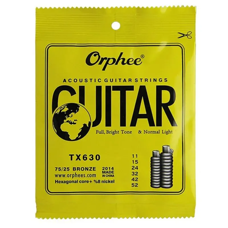 Orphee TX620 630 Acoustic Guitar Strings Hexagonal Core+8% Nickel Bronze Bright Tone Extra Light Musical Instrument Accessories