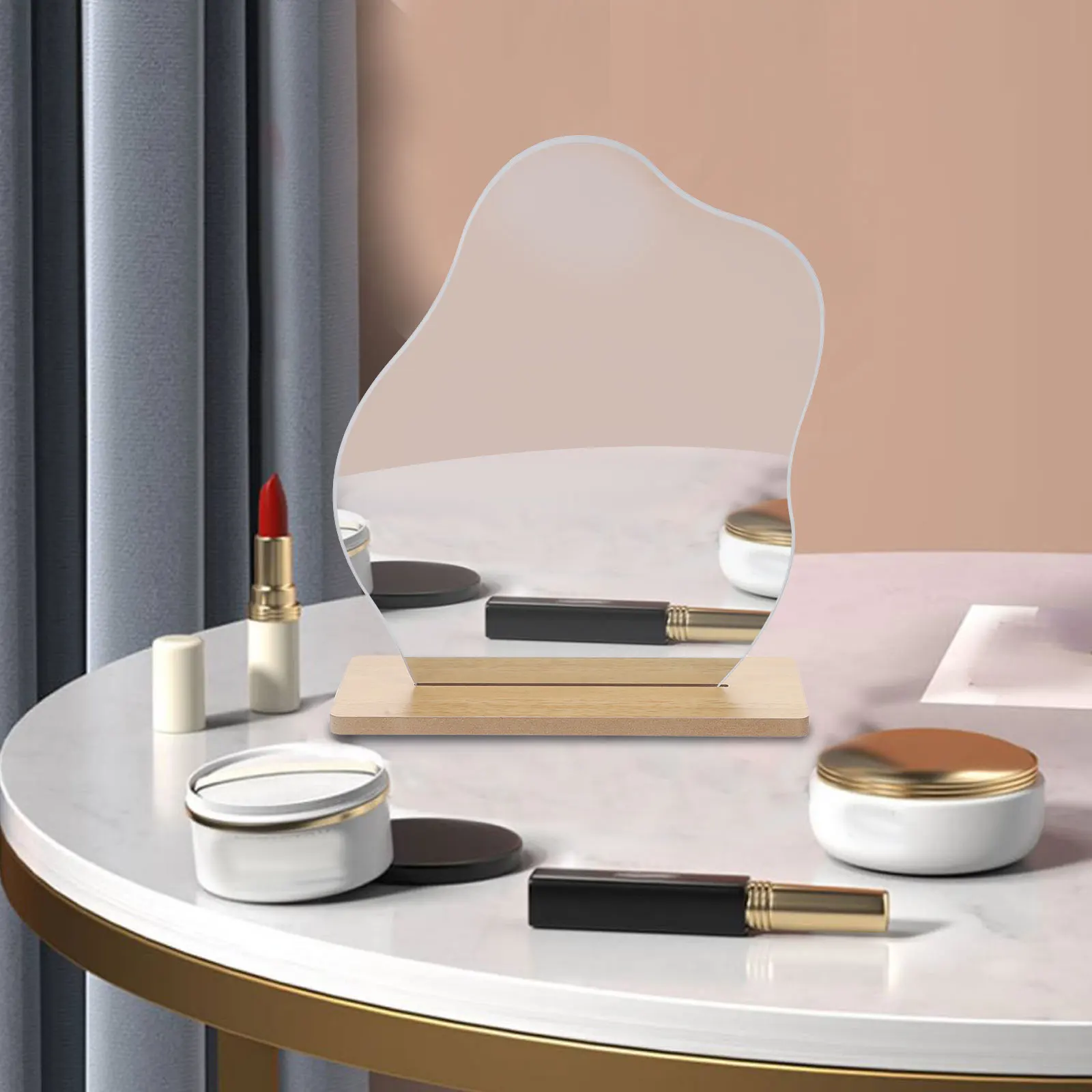 

Irregular Cloud Acrylic Makeup Mirror with Stand for Bedroom Bathroom High Definition Portable Desk Decor Vanity Mirror Wooden