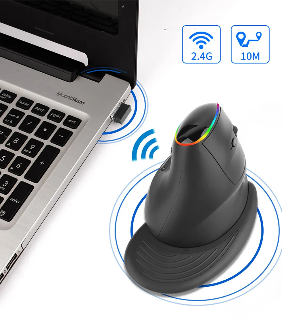 New RGB 2.4G Wireless Bluetooth Vertical Mouse Gaming Ergonomics Mice 4000 DPI Right Hand For Computer  PC Laptop Desktop