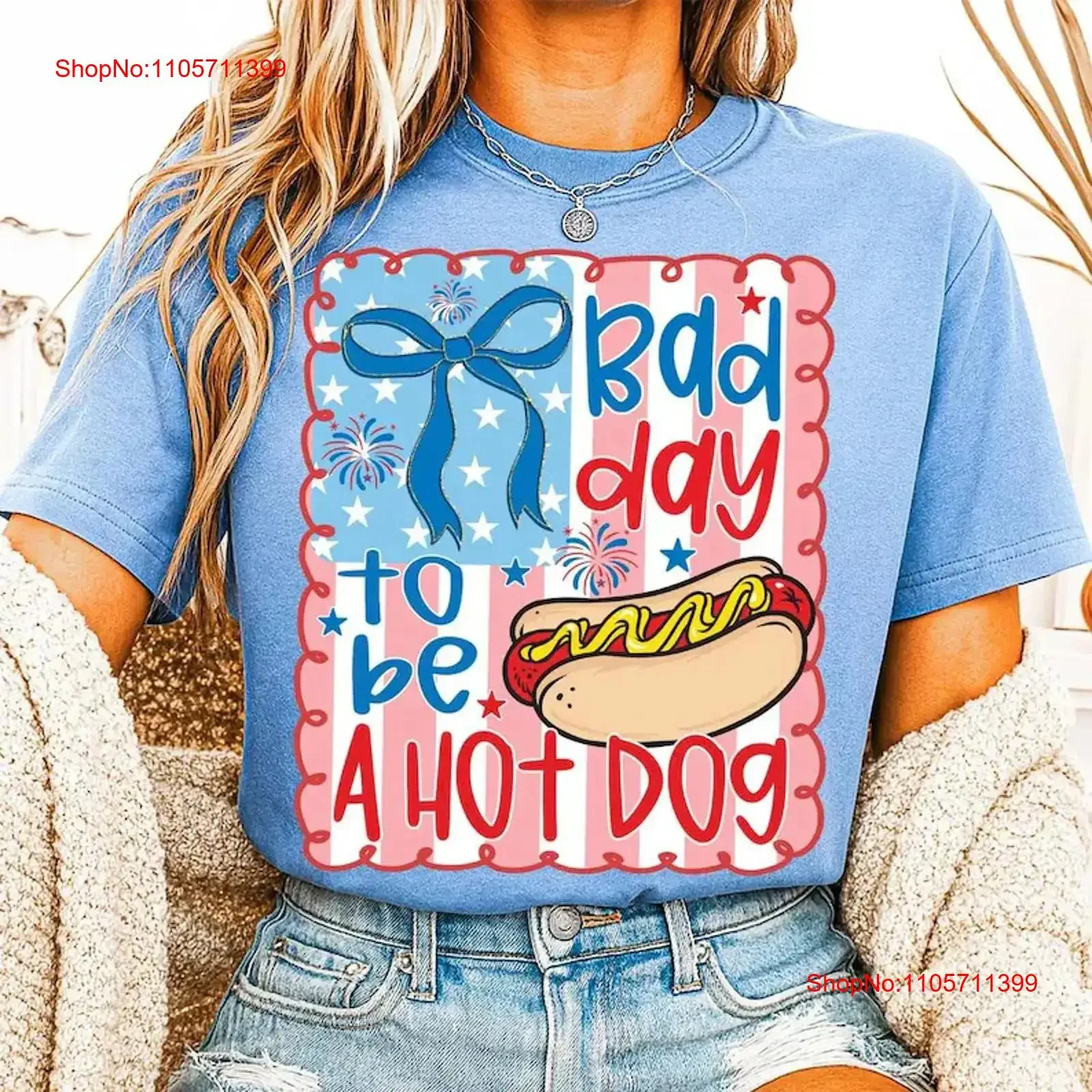 Hot Dog T Shirt Bad Day to Be a Hotdog Funny Retro 4th of July long or short sleeves vintage Washed Unisex Comfortable Stylish