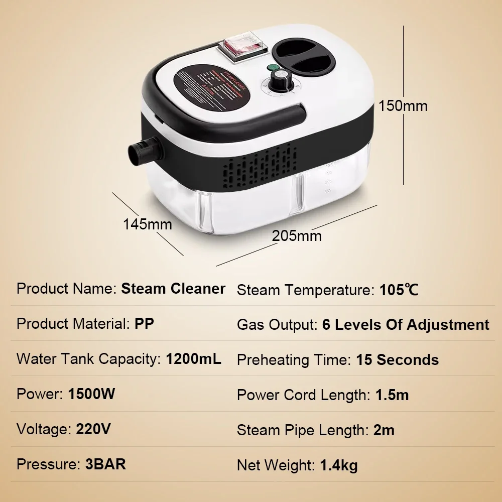 Steam Cleaner 1500W High Pressure Steam Cleaner Handheld High Temperature Pressurized Steam Cleaning Machine with Brush for Home