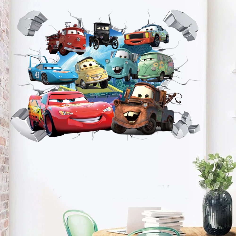 Disney Cartoon Cars Lighting McQueen 3D Wall Sticke s For Kids Room Home Bedroom PVC Decor Cartoon Movie Mural Art Decals