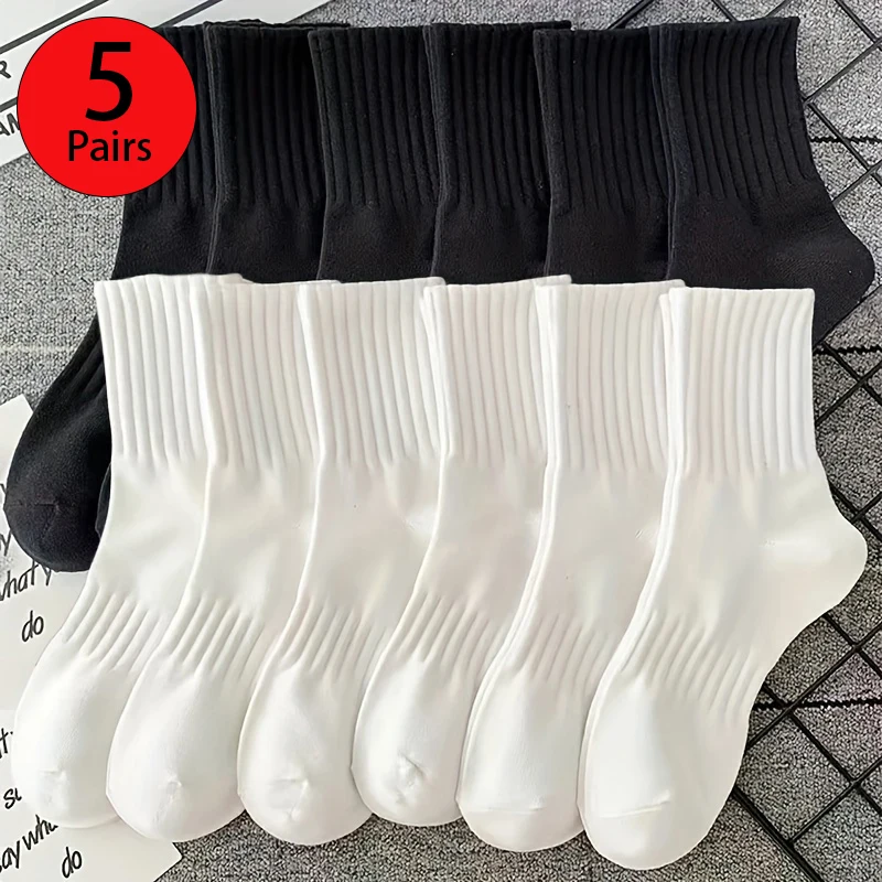 Soft Cotton Socks Men Women Solid Black White Breathable High Quality Sport Socks Spring Summer Male\'s Business Mid-tube Sock