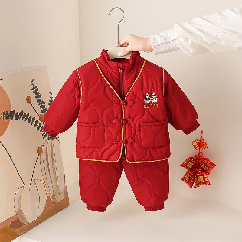 Baby Winter Outfit Katoen Fce Gevoerd Nieuwjaar Bezoek Kleding Tweedelige Set voor Jongens Warme Outdoor Wear Comfortabele Lange Sve