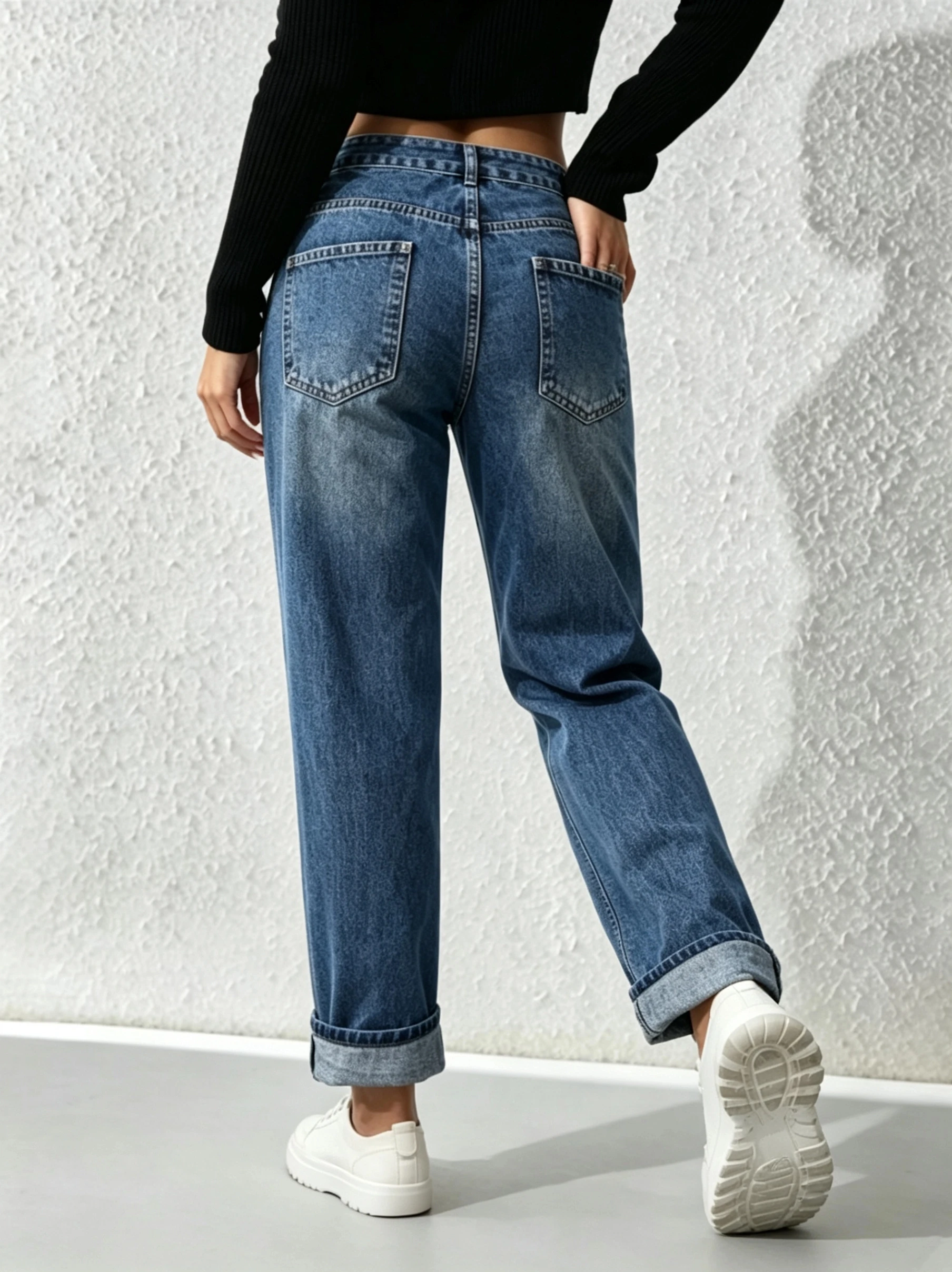 Vintage Embroidered Straight Leg Cuffed Pants Colorful Floral Embroidery Washed Distressed Loose Comfort Personality Trendy Dail