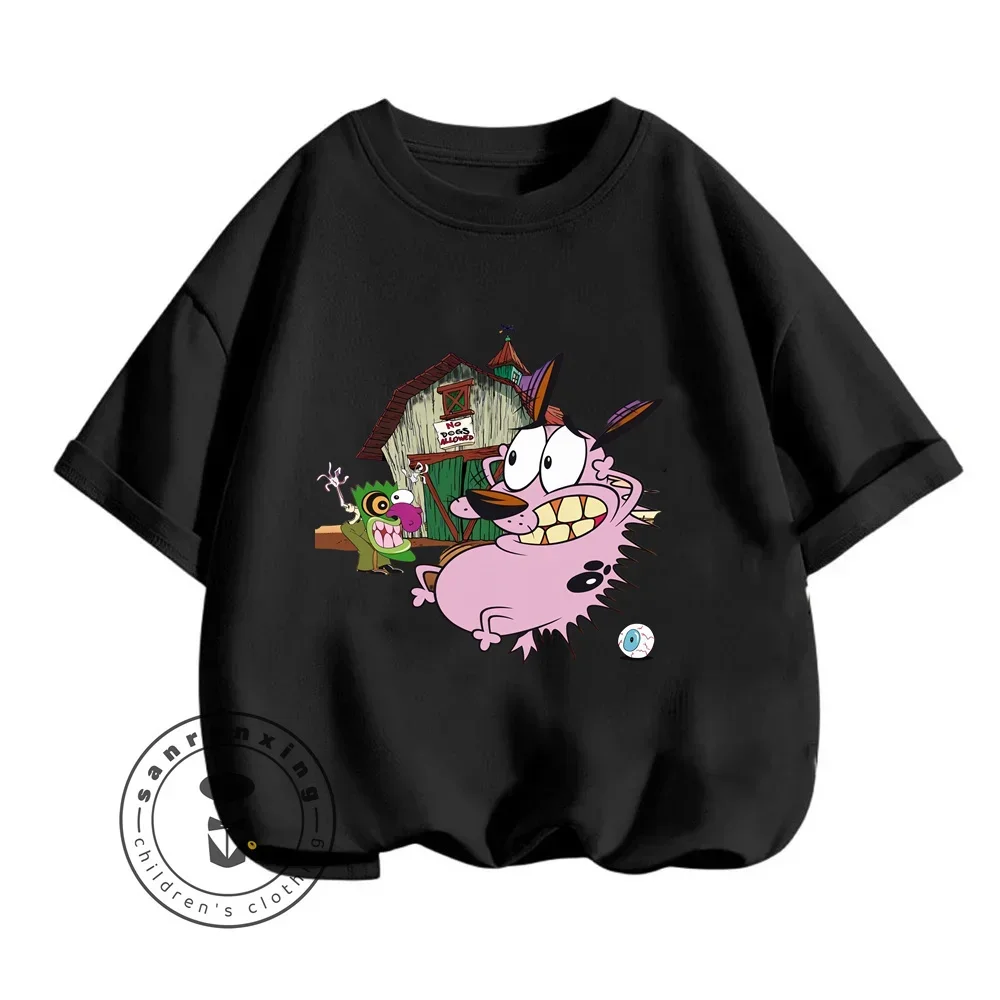 Perky Courage The Cowardly Dog Animated T-Shirts for Boy Girl Summer Fashion in Street Sports Style Elastic Tops Cartoon Prints