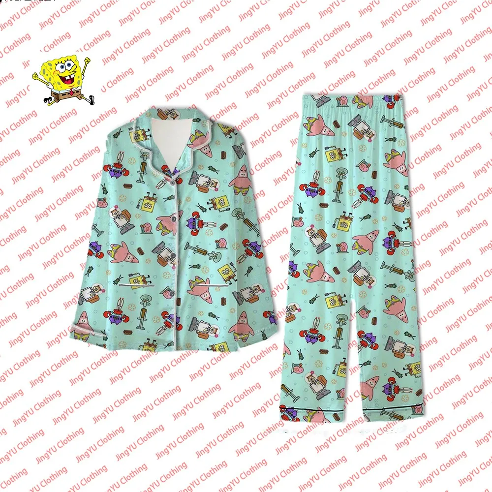 

2024 New SpongeBob SquarePants Summer Cartoon Cute Pajamas Set Fashion Comfortable Casual Home Pajamas Couples