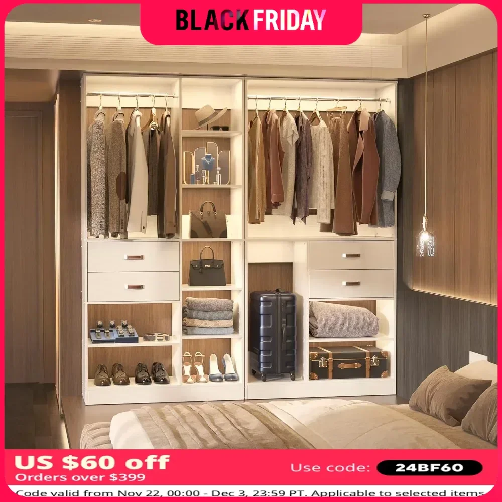 Freestanding Closet System, 40 Inches Stand Alone Wardrobe with 10 Shelves,  Adjustable Cloth Garment Rack with   ,Wardrobes