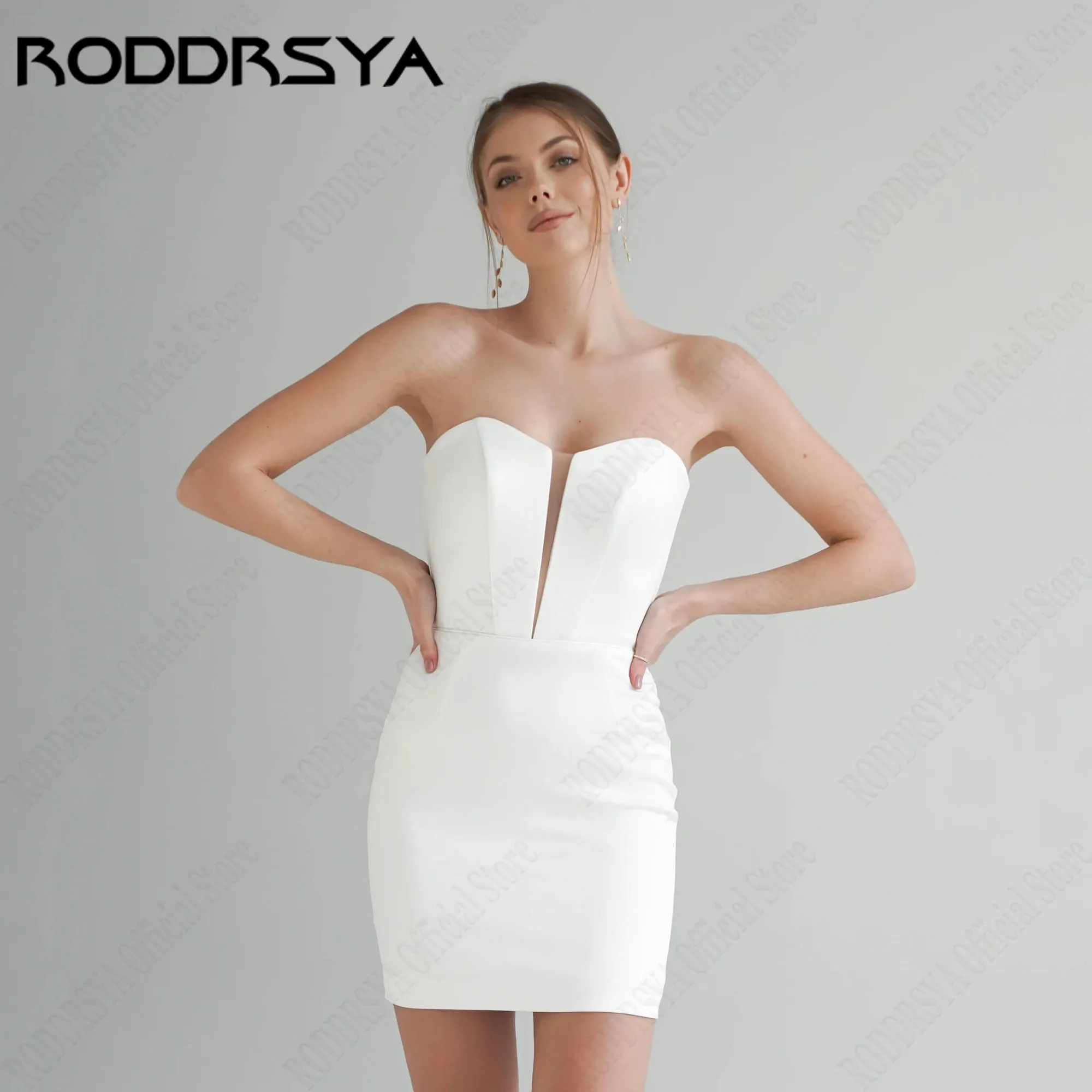 

RODDRSYA Short Strapless Party Gowns For Brides Simple Sleeveless Wedding Dresses Mermaid Satin vestidos de fiesta Customized