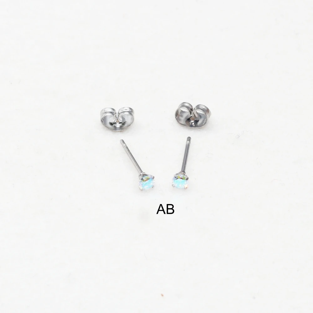 3 mm AAA runde, farbenfrohe Zirkonia-Ohrstecker mit Edelstahlnadel, Vintage-Schmuck, 20 Farben zur Auswahl, antiallergisch. – Detail 4